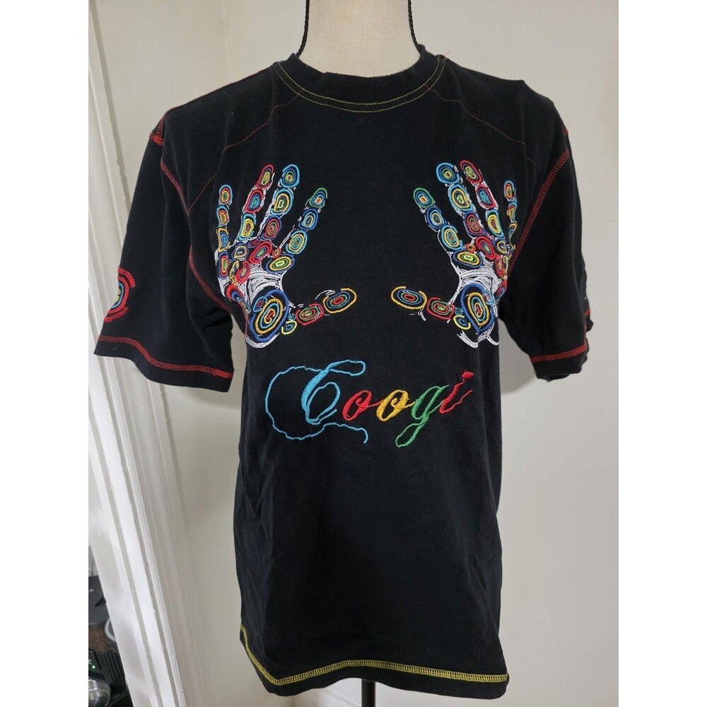 VHTF Vintage Cool COOGI Shirt Black LoGo HANDS Embroidered Y2kHipHop Sz Med EuC